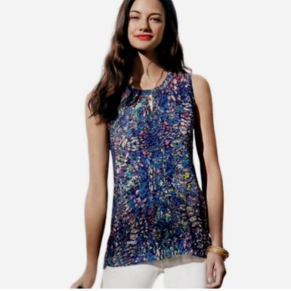 CAbi #3093 Stained Glass Keyhole Sleeveless Blouse. Excellent Used Condition - Picture 1 of 6